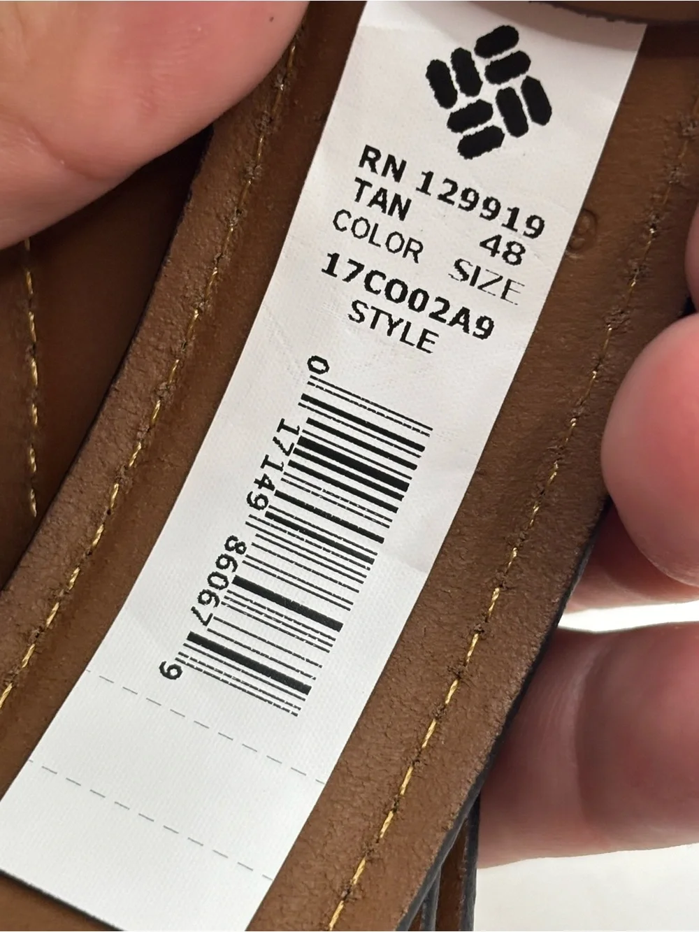 New Columbia Men's Tan Beige Light Brown Leather Belt Size 48 Stitching XXL